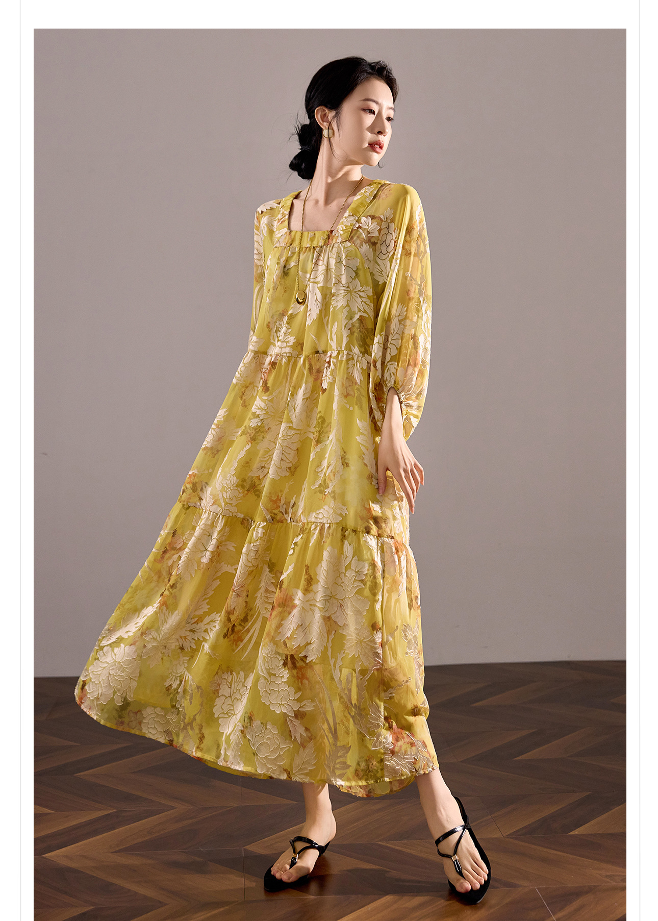 Váy maxi nữ phong cách Trung Quốc mới, chất rayon mềm mại, thiết kế suông rộng tôn dáng — màu vàng chanh chi tiết 15