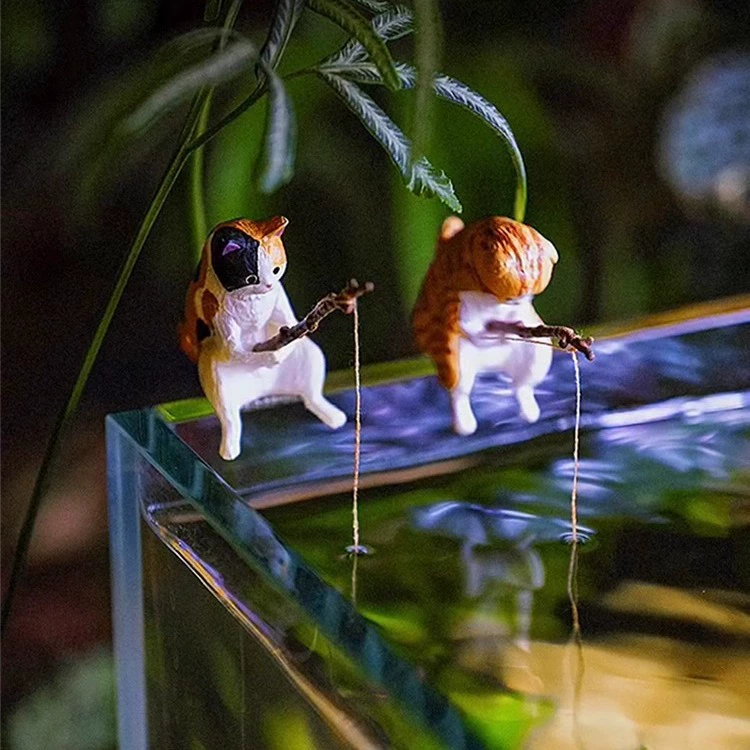 Аквариум для рыбалки кошка висит креативные ландшафтные украшения Рабочий стол подходит для котят рыбалка мини-микро ландшафтный орнамент