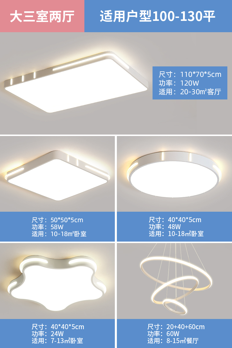 침실 3개와 거실 2개(97Ra 풀 스펙트럼 눈 보호 및 고연색성 모델) - 전체 세트(무단계 조광)