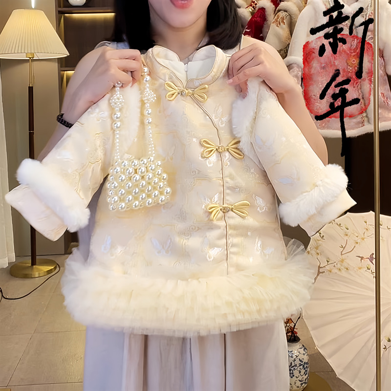 Qi Qiqiu niñas vestidos de Año Nuevo Tang vestidos de Año Nuevo Han vestidos de otoño y invierno niños vestidos de Año Nuevo de veludo grueso estilo chino cheongsam