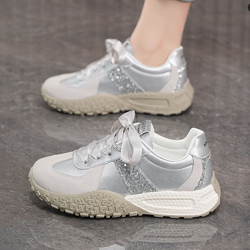 Women's Breathable Shoes for Spring and Autumn, New Korean Style Versatile Thick-Soled Height-Increasing Sports Casual Dad Shoes for Women