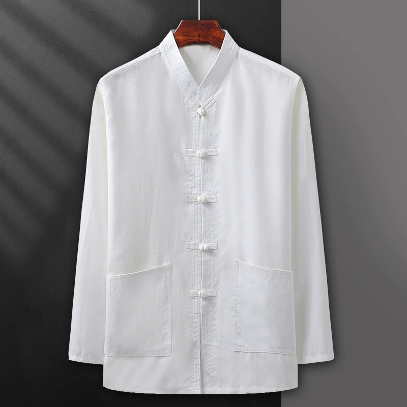 Средний и пожилой человек в костюме Тан мужской рубашки с длинными рукавами весной и летом нижняя рубашка новая китайская одежда