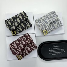 现货经典帆布刺绣复古字母真皮钱夹搭扣钱包卡包三折帆布包新款