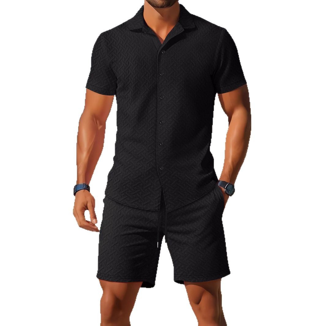 Lässiges Kurzarmhemd- und Shorts-Set für Herren – Sommer-Outfit aus atmungsaktiver Baumwollmischung mit kontrastierendem Farbdesign, S/M/L/XL/XXL_voghion.com