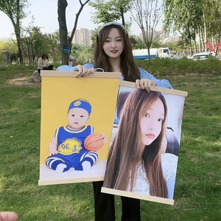 实木挂轴挂画来图钉制照片明星动漫写真照毕设海报制作卷轴装饰画