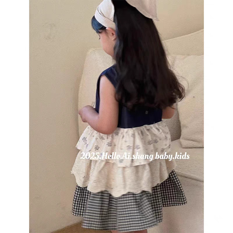 Jiao Yan primavera y verano coreano niñas dulce vestido de flores de mosaico ropa infantil coreana chaleco de encaje para niños