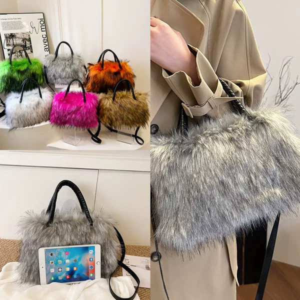 New Children's Women's Plush Tote Handbag Imitation Raccoon Fur European and American Crossbody Handbag Pillow Sweet Cool Style