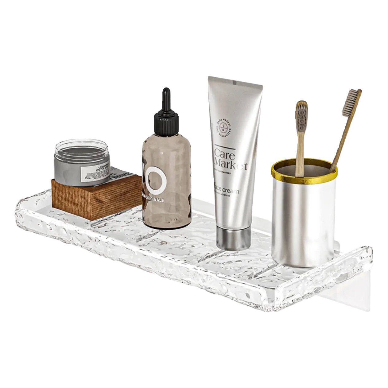 Estante de almacenamiento de baño sin perforaciones montado en la pared baño lavabo cosméticos acrílico ondulación del agua rack de almacenamiento