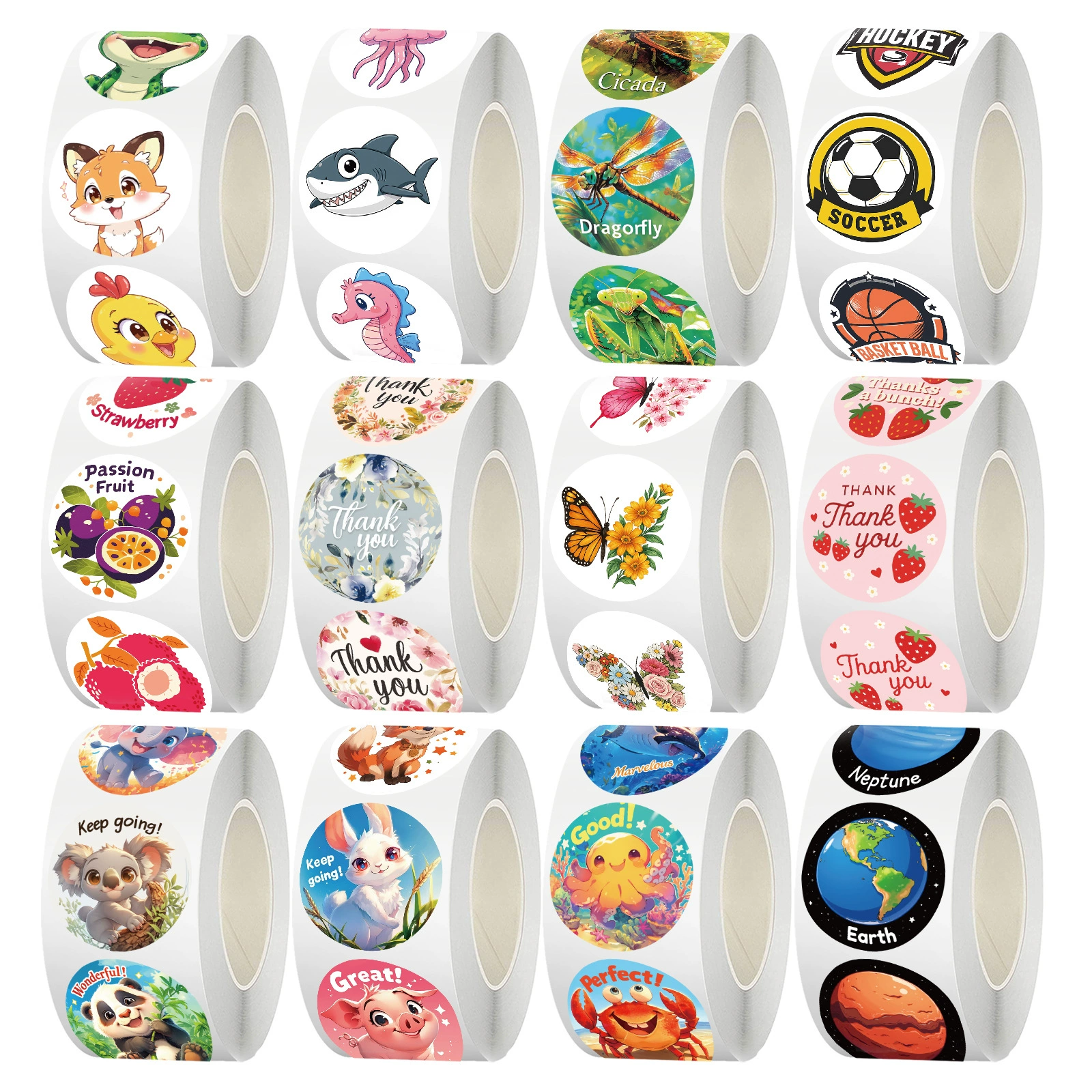 Оригинальная трансграничная наклейка в рулоне с изображением животных, детский английский наградной справочник, материал, самоклеящаяся уплотнительная наклейка, пленка, лента