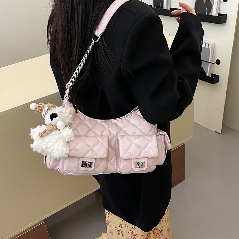 クロスボーダー 2025 新しいダイヤモンド脇の下バッグ女性のマルチポケットオートバイバッグハイエンドファッションシングルショルダークロスボディバッグ女性のための|undefined