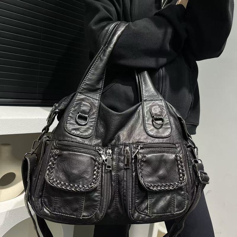 クロスボーダーTEMU専用レディースファッションY2Kギャルマルチポケット水洗いトートバッグ大容量オールドショルダーバッグ|undefined