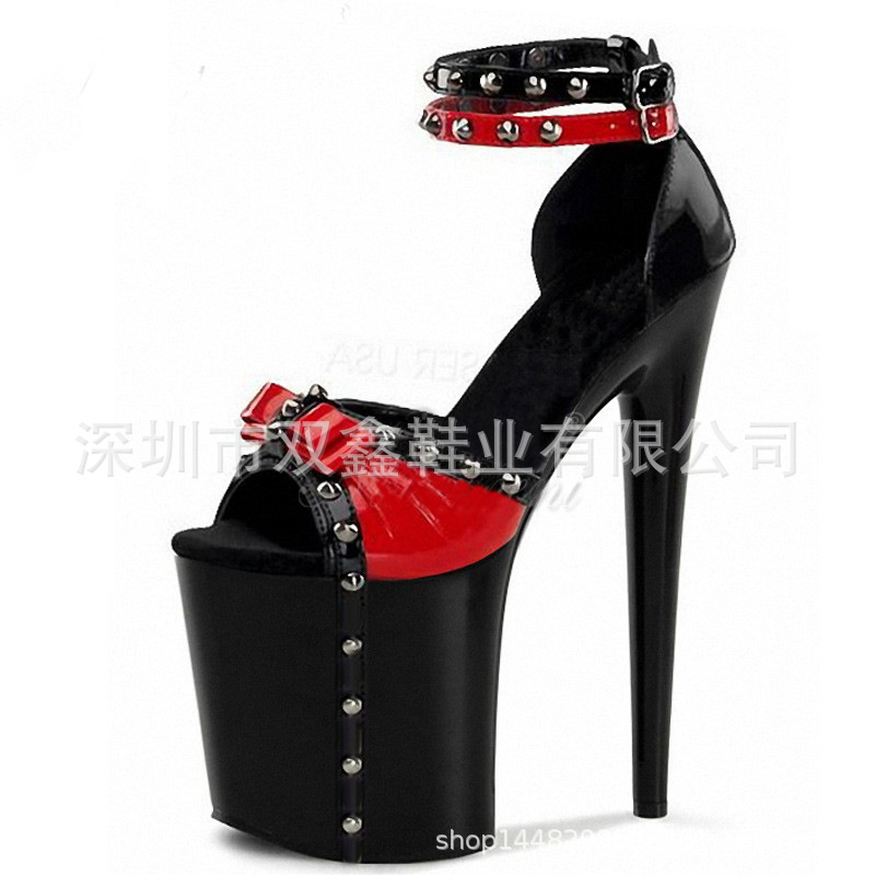 20cm odio tiangao sexy color coincidencia remache sexy sandalias plataforma impermeable zapatos de las mujeres Polo danza tacones altos boca de pescado más tamaño