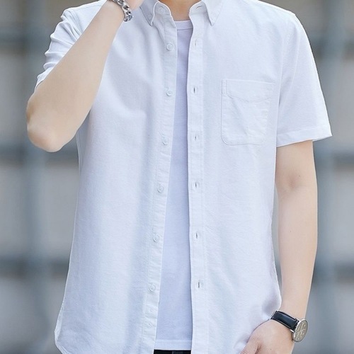 Summer and Autumn Men's Oxford Cloth Short-Sleeve Solid Color Collared Shirt for Youth Business Casual Wear, Slim Fit Fashionable Matchable Top