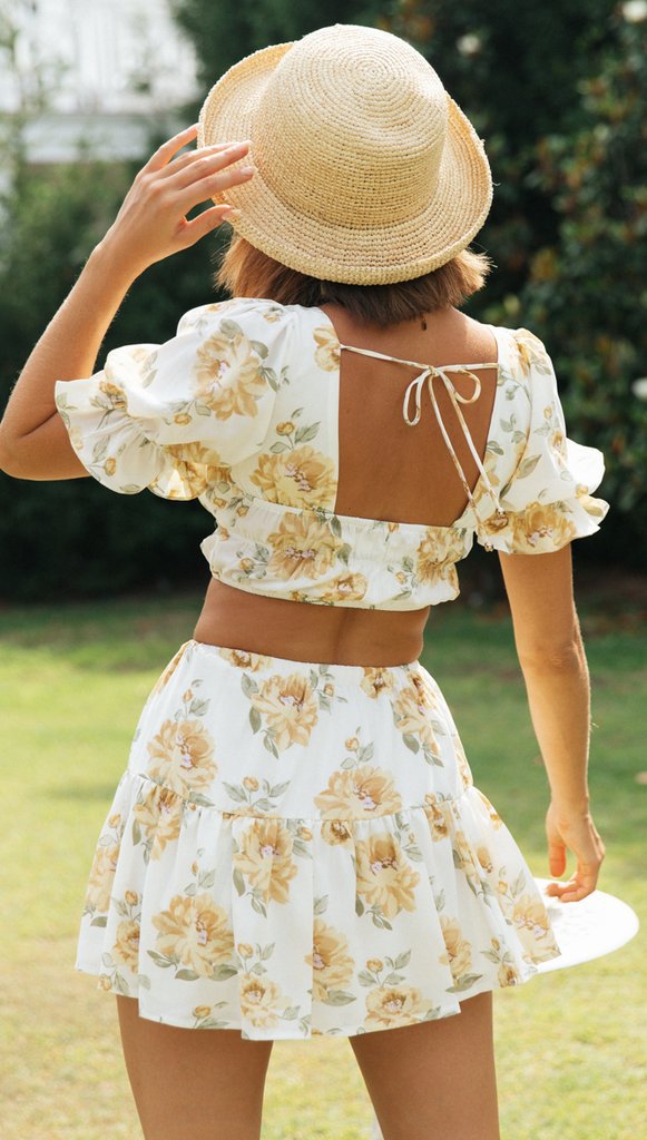 floral printed square-neck crop top skirt set NSJKW119820
