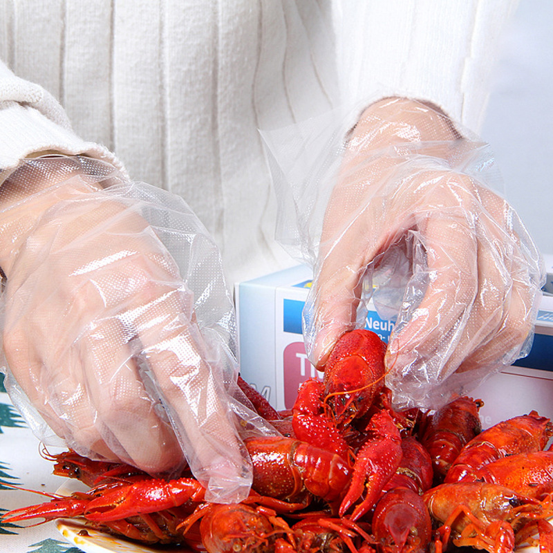 Disposable gloves for food and catering, thick PE transparent plastic film gloves, universal for hairdressing, snacks, kitchen, wholesale