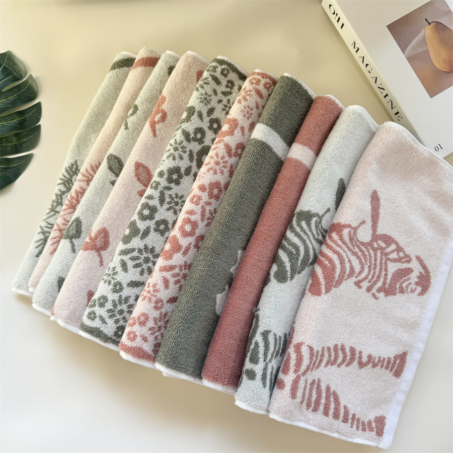 斑馬貓咪蒲公英色織提花純棉毛巾吸水情侶洗臉巾加厚120g成人厚實