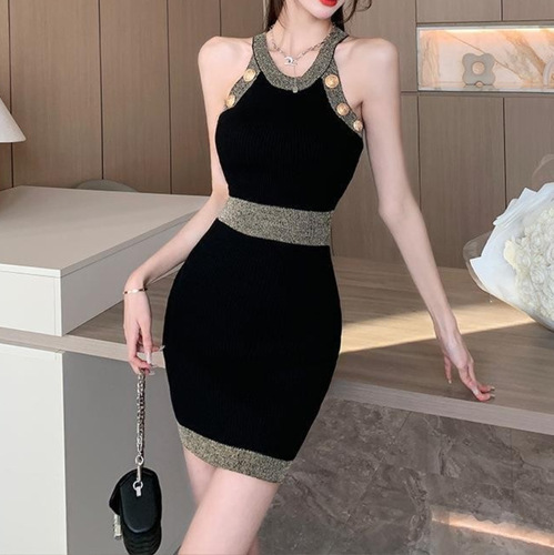 Xiaoxiangfeng Sleeveless Halter Vest Dress 2024 Summer Women's Celebrity Slim Fit Small Hip Cover Knitted Dress