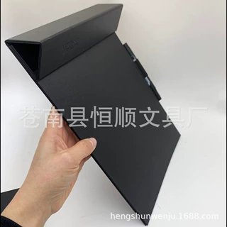 办公商务黑色PU收银夹带笔套仿皮耐磨耐用票据收纳夹定制压印Logo