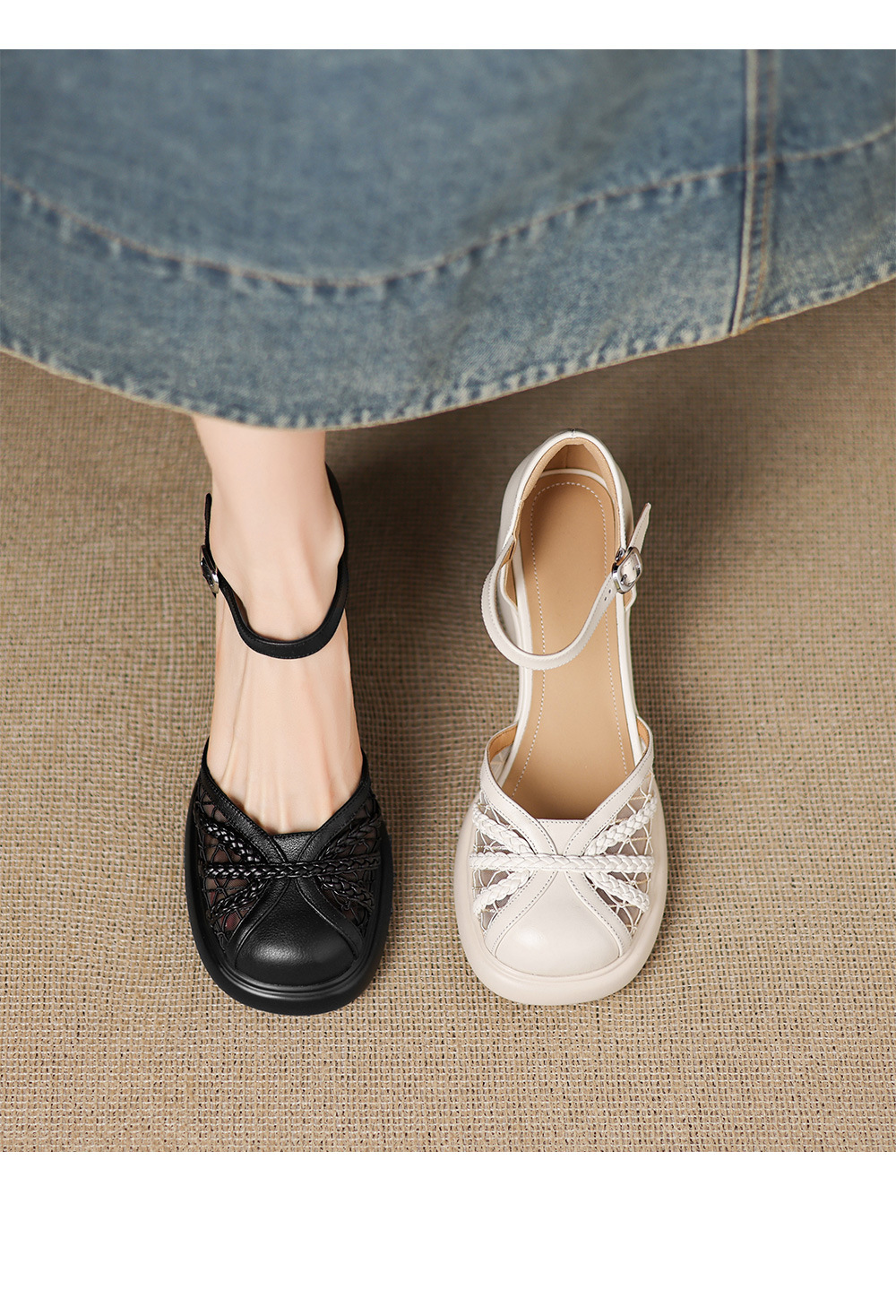 Giày cao gót nữ đế xuồng gót 8 cm, mũi kín, quai ngang khóa — đen chi tiết 6