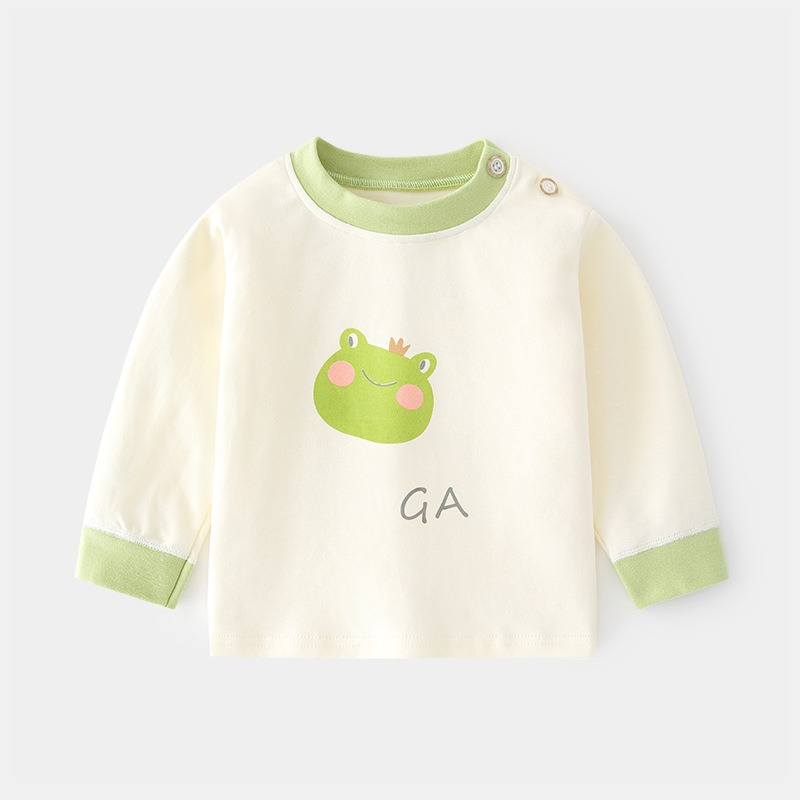 Camiseta de algodón para bebés con estampado vintage de dibujos animados y abertura en el hombro, ropa interior para primavera y otoño, mayorista