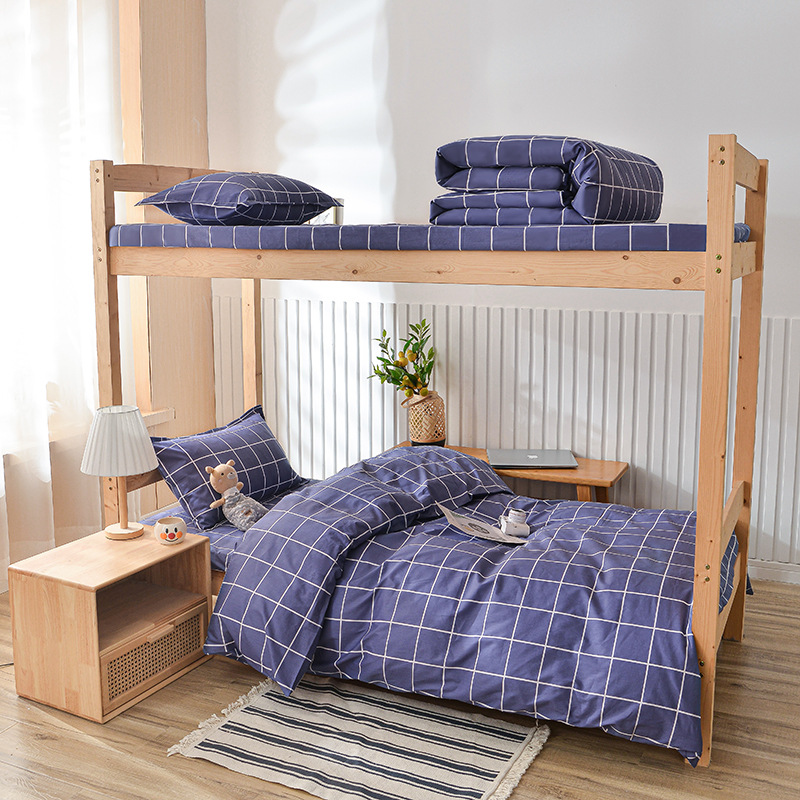 Juego de sábanas y funda nórdica de tres piezas, sábana ajustable de clase A, cama individual de dormitorio de algodón puro, ropa de cama escolar, ropa de cama para estudiantes