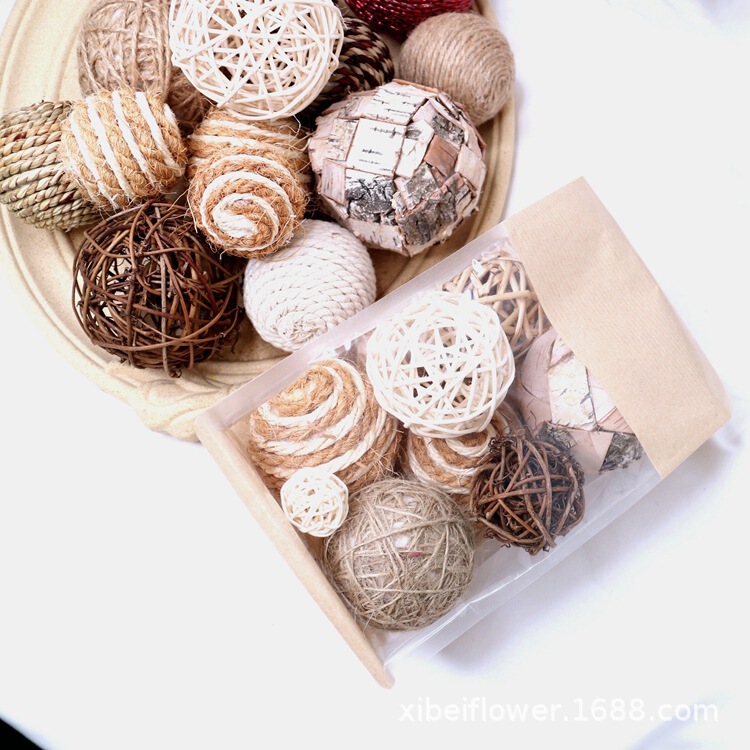 Cross-border Hemp Rope Ball Straw Rope Ball Rattan Ball Decorative Ball Pet Foot Toy Home Decoration Pastoral Style New Product