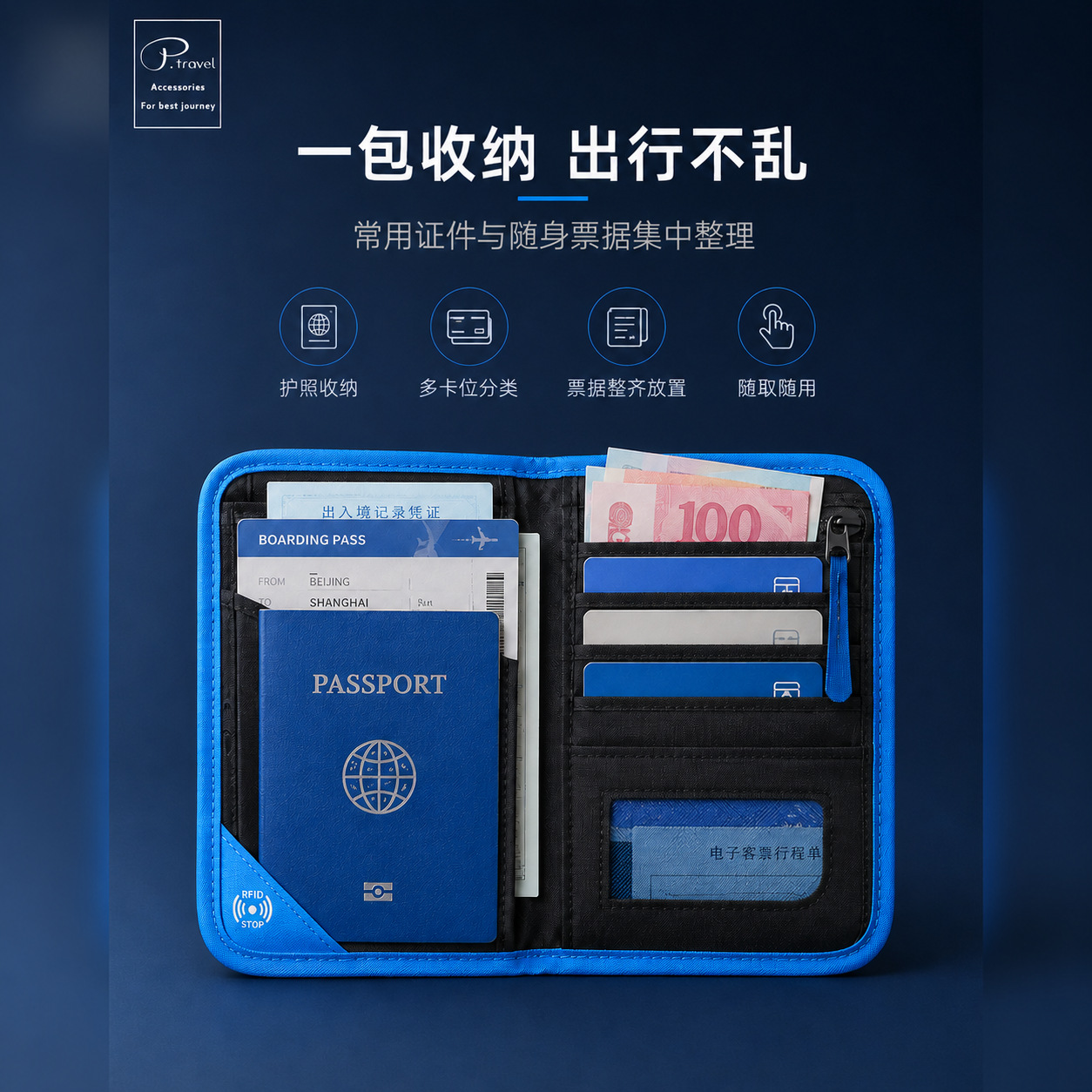 RFID nylon passport organizer, anti-demagnetization, anti-theft