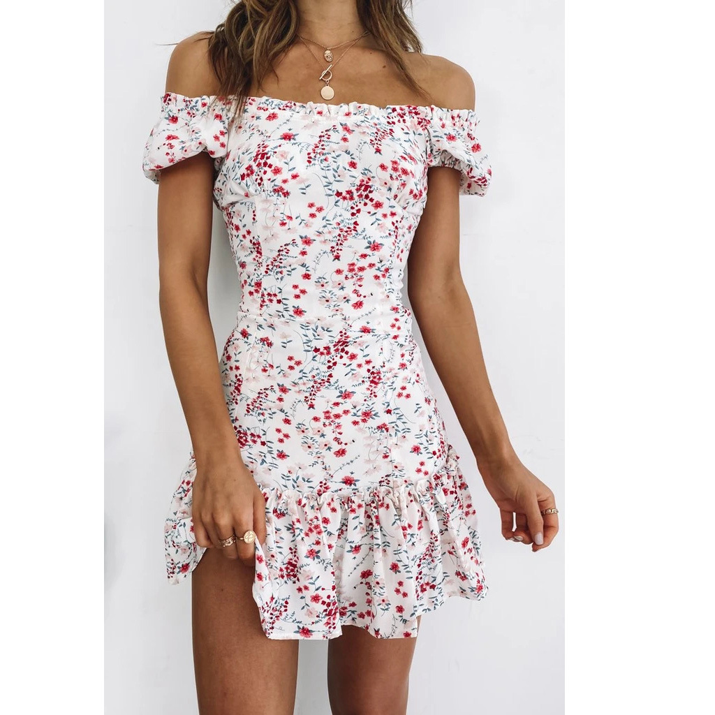 floral print off-the-shoulder short sleeve dress NSOYL124076