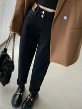 时尚黑色高腰哈伦牛仔裤女秋2025年秋季新款老爹萝卜女士裤子