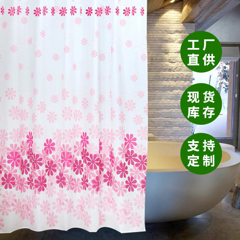 Public Bathroom Curtain Pink Four Color Peach Blossom Printed Shower Curtain Dormitory Shower Curtain Polyester Shower Curtain Hook Spot