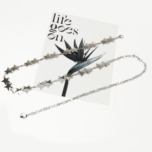Engraved Pure Silver Five-Star Waist Chain for Women, Vintage Bohemian Style Decorative Belt to Match Dresses, Metal Butterfly Belt for Women