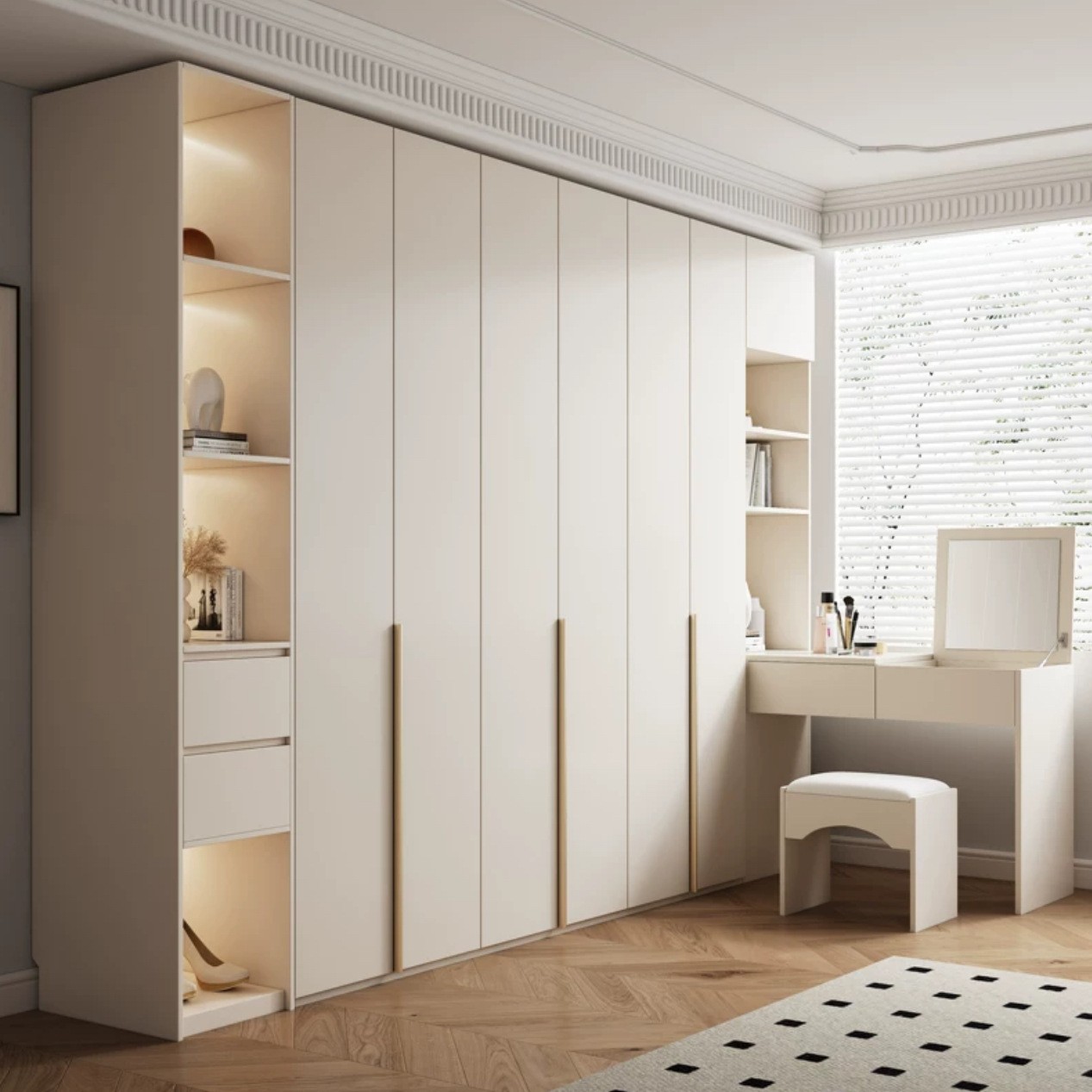 Creamy style one-door to top solid wood wardrobe dressing table desk…