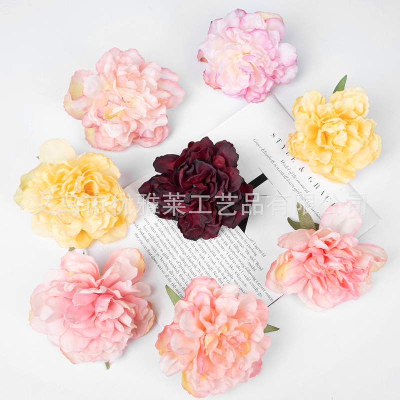 DIY Hand Artificial Burnt Edge Peony Hat Clothing Accessories Flower Head Silk Flower Fake Flower Wedding Flower Wall Decoration