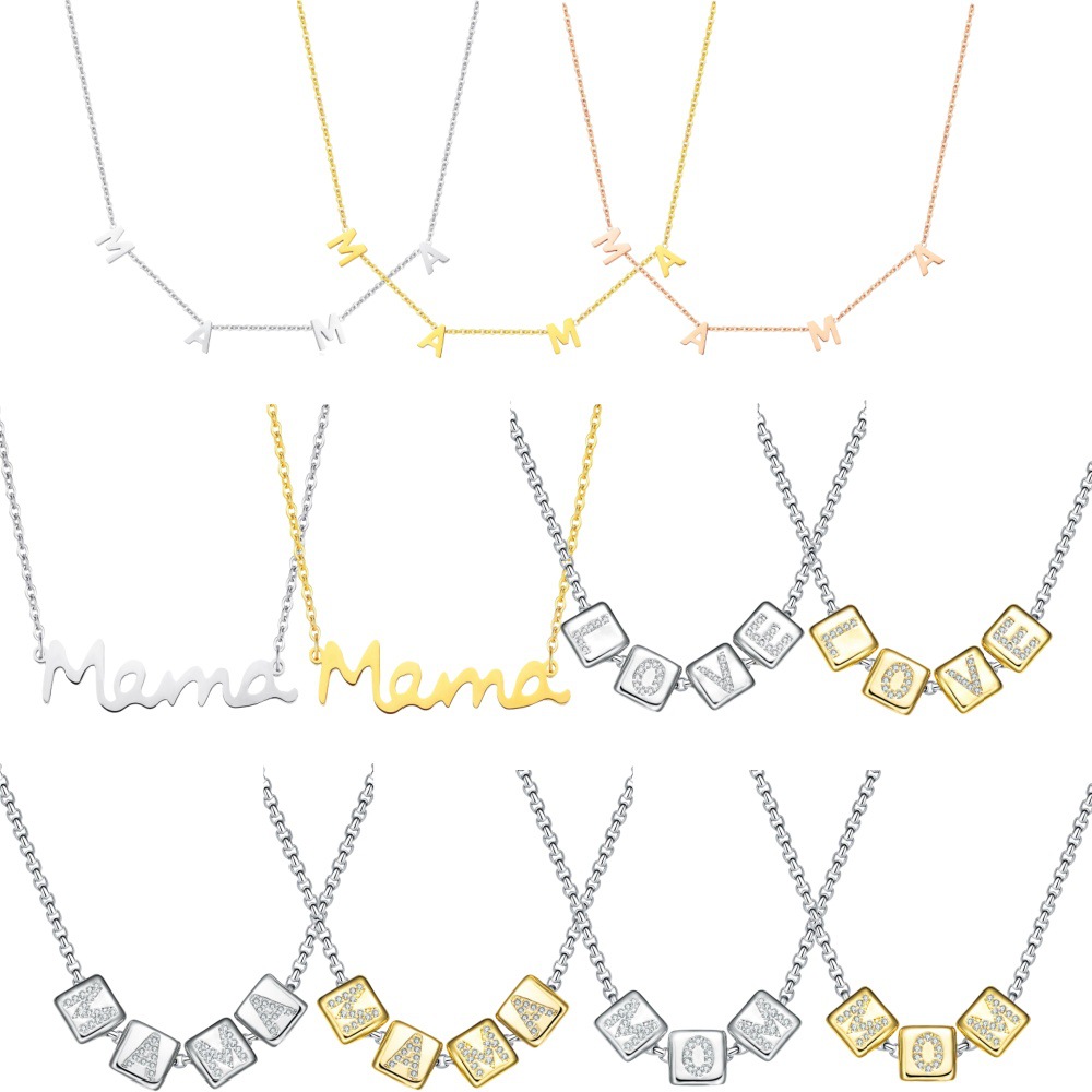 European and American Real Gold Plating Gift Mama Stainless Steel Letter Necklace Mother's Day Thanksgiving Christmas Women's Jewelry