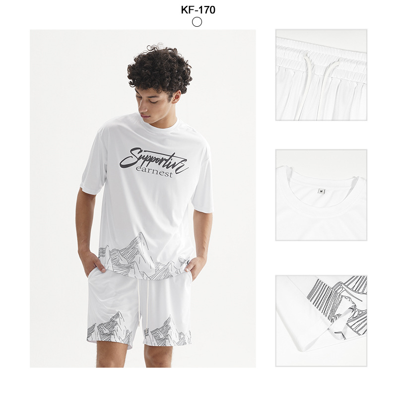 Impresión de moda suelta cool set de alta calidad hombre casual set de moda pantalones cortos de manga corta dos piezas set