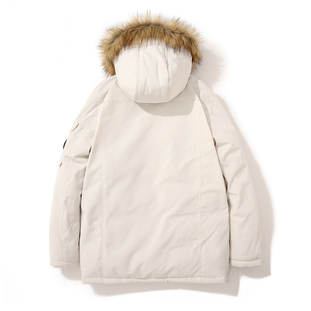 Giacca imbottita in cotone grande d'oca, lunga da uomo, con cappuccio, colletto largo in pelliccia, giacca cargo invernale_voghion.com