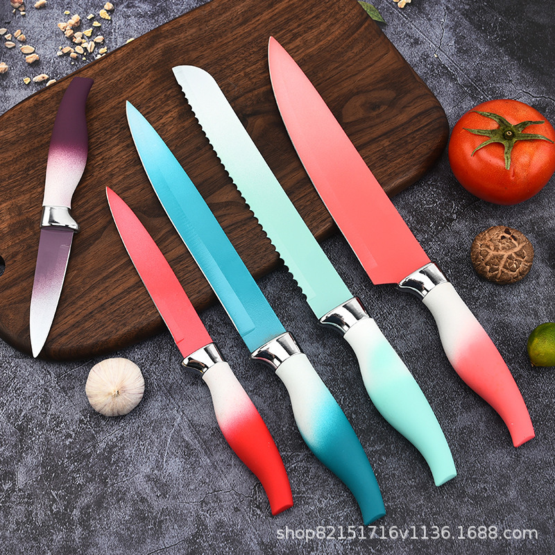 Cuchillo de cocina de comercio exterior, cuchillo de pintura en aerosol de acero inoxidable, mango de caballito de mar de color degradado, succión de doble cara, súper buena fábrica al por mayor