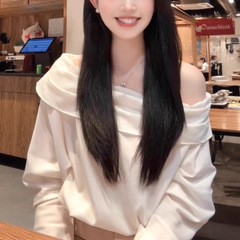 斜肩翻领长袖衬衫女早秋新款优雅漂亮休闲宽松显瘦百搭小衫上衣潮