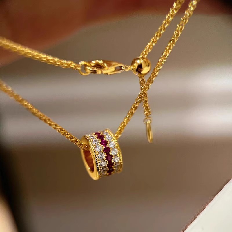 French Vintage Colorful Necklace With Ruby And Diamond Inlay_voghion.com