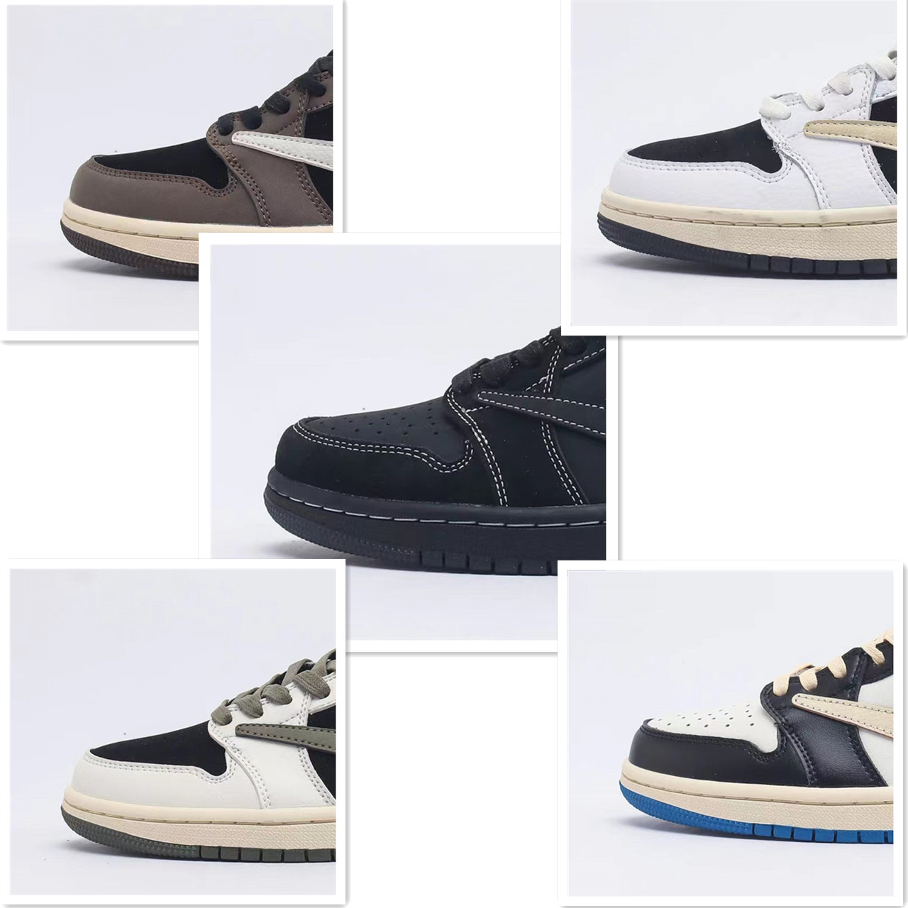 莆田工厂AJ1low低帮板鞋藤原浩倒勾二层皮白蓝闪电黑脚趾一件代发