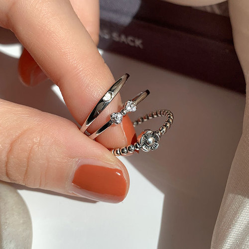 s925 sterling silver flower bow love combination ring women ins trend cold style niche index finger light luxury ring