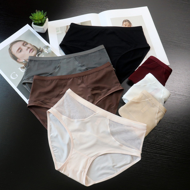 Original Patented Class a European and American Sexy Women's Mesh Ice Silk Underwear Women's Mid-Waist Hip-Covering Women's Briefs Wholesale