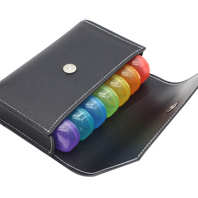 亚马逊新款热卖款 21格便携式皮包药盒 旅行彩色分装式药盒