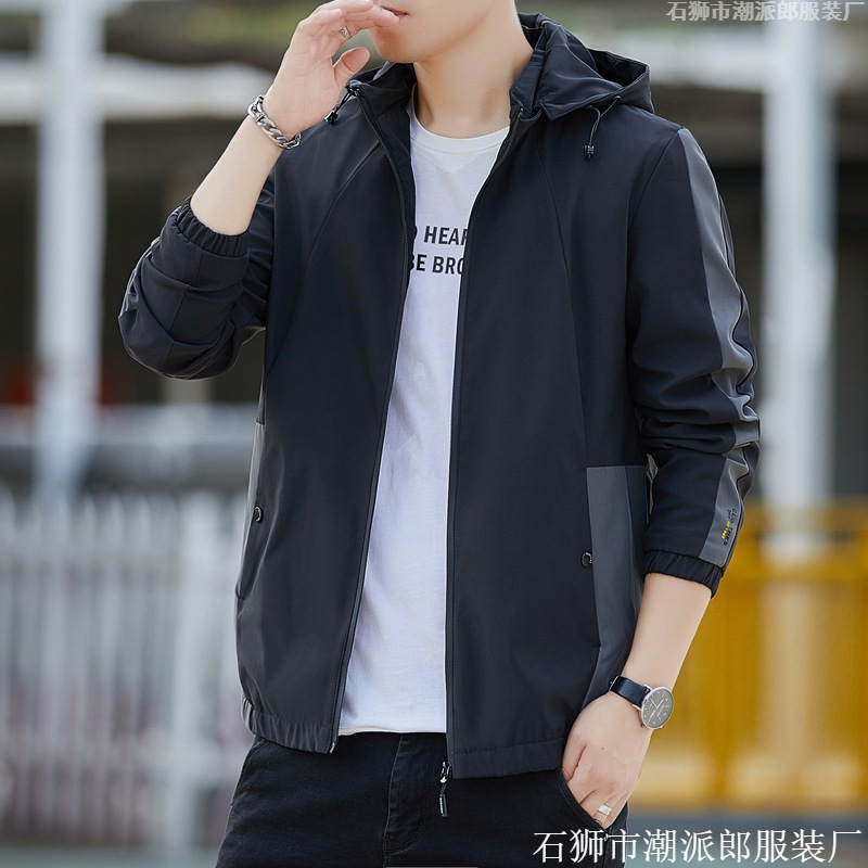 2023 Hat Detachable Men's Jacket Spring and Autumn Thin Hooded Jacket Men's Sports Casual Slim Fit plus size Men
