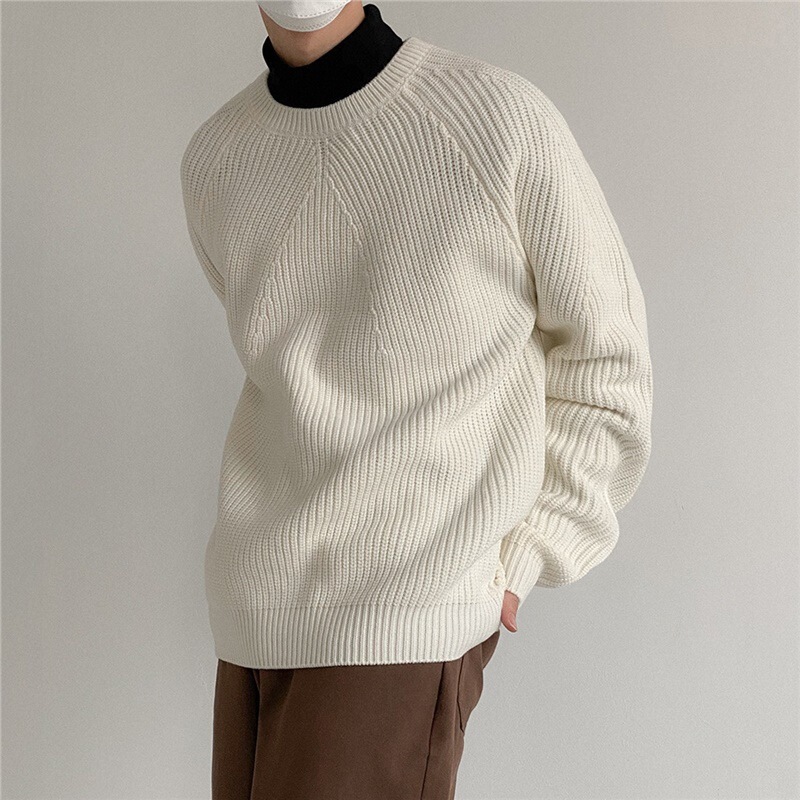 Sweater Men's Loose Laid-back Style Simple All-match Pullover Thickened Knitted Sweater Loose Korean Style Fashionable Autumn and Winter Round Neck