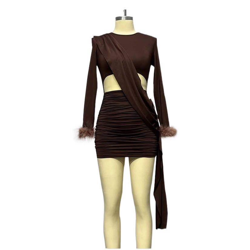2023 otoño nuevo Amazon comercio exterior europeo y americano diseño de las mujeres costura sexy cintura-expuesto delgado vestido de la bolsa de la cadera image 1