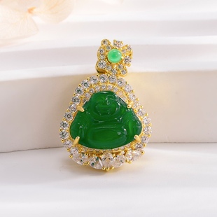 Jin Yu Tang Silver Green Emerald Buddha Pendant