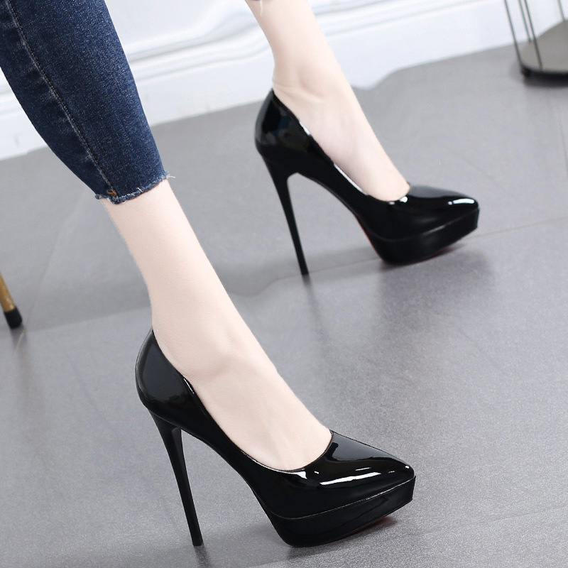 Light Luxury High Heels Women's Thin Heel Pointed Women's Shoes Sexy 12CM Single Shoes Black White Red Shoes Not Tired