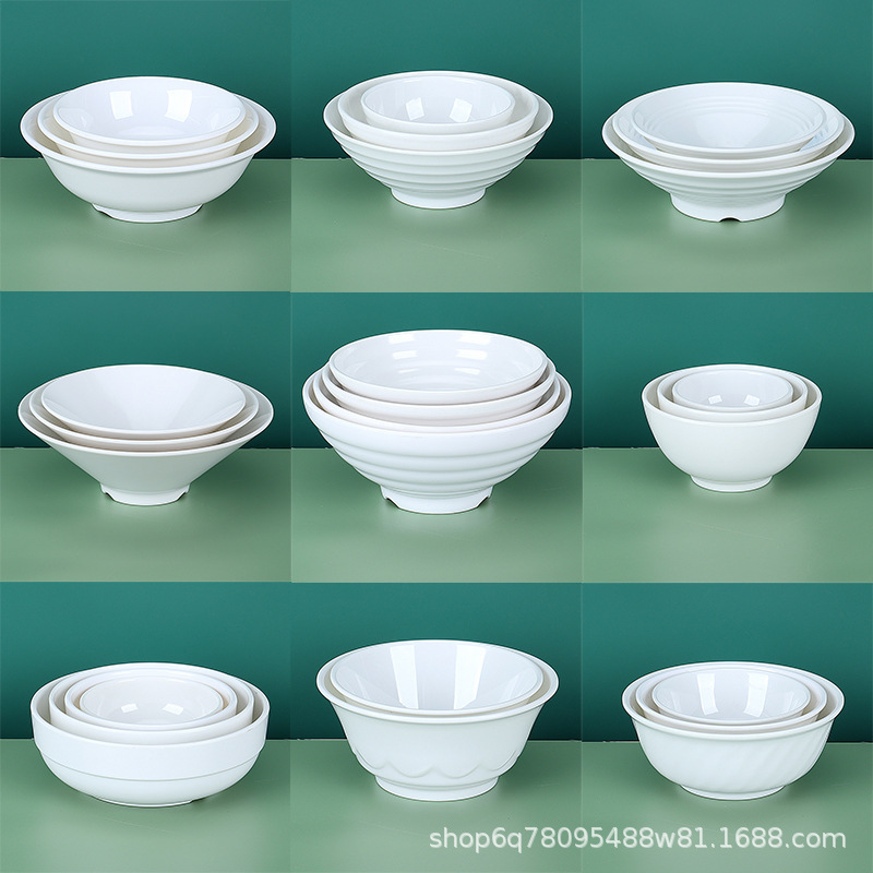 Melamine Tableware Beef Ramen Bowl Restaurant Imitation Porcelain White Spicy Hot Breakfast Shop Porridge Bowl Rice Noodle Soup Noodle Bowl Commercial