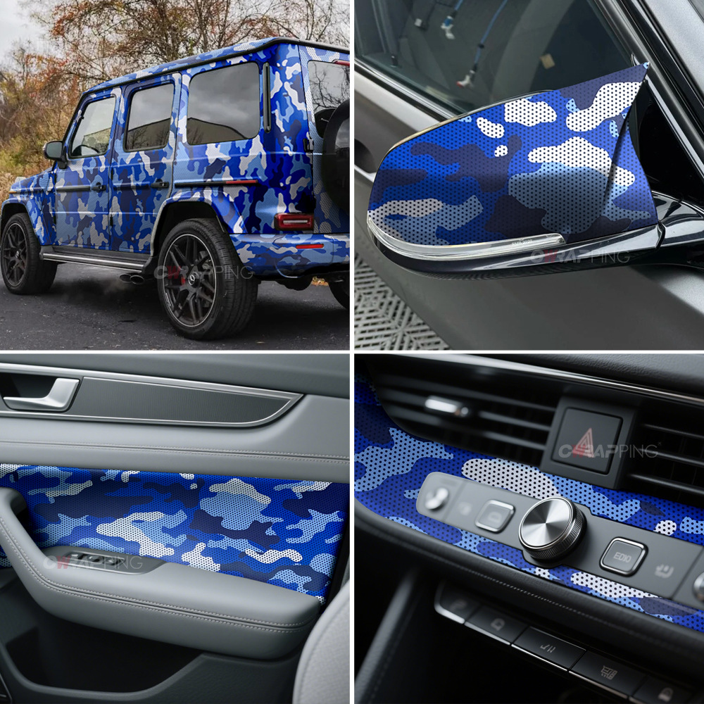 Cross-Border Blue and White Polka Dot Camouflage Car Body Color Change Film Electric Motorcycle Mountain Bike Color Change Decal Waterproof Sticker